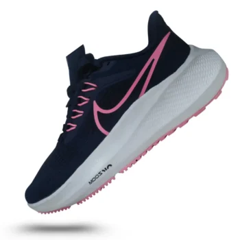 Tenis de running Nike Zoom Air azul marino con detalles rosados. Ideales para alto rendimiento.