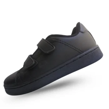 Zapatos escolares negros Bronco de cuero para niños, ajuste velcro. Calzado duradero y cómodo.