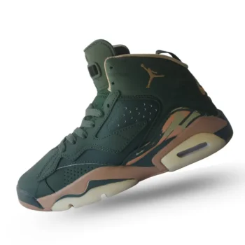 Tenis Nike Jordan verdes MVP en verde oliva con detalles beige. Calzado urbano de hombre, estilo icónico.