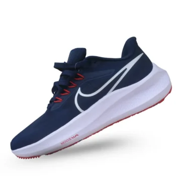 Tenis de running estilo Zoom azul. Calzado deportivo para corredores con amortiguación.